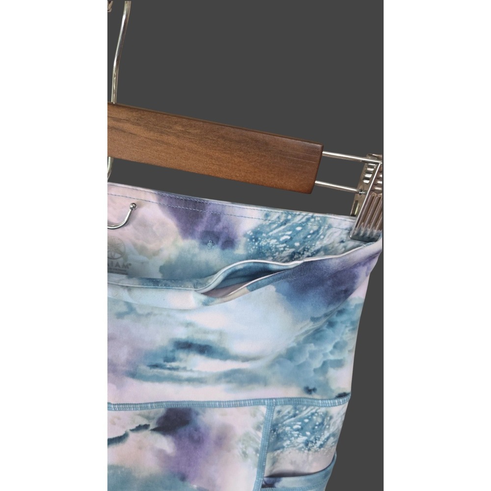 Gaiam Womens High Waisted Yoga Leggings Blue Purple Watercolor Print Pockets S - Picture 6 of 11